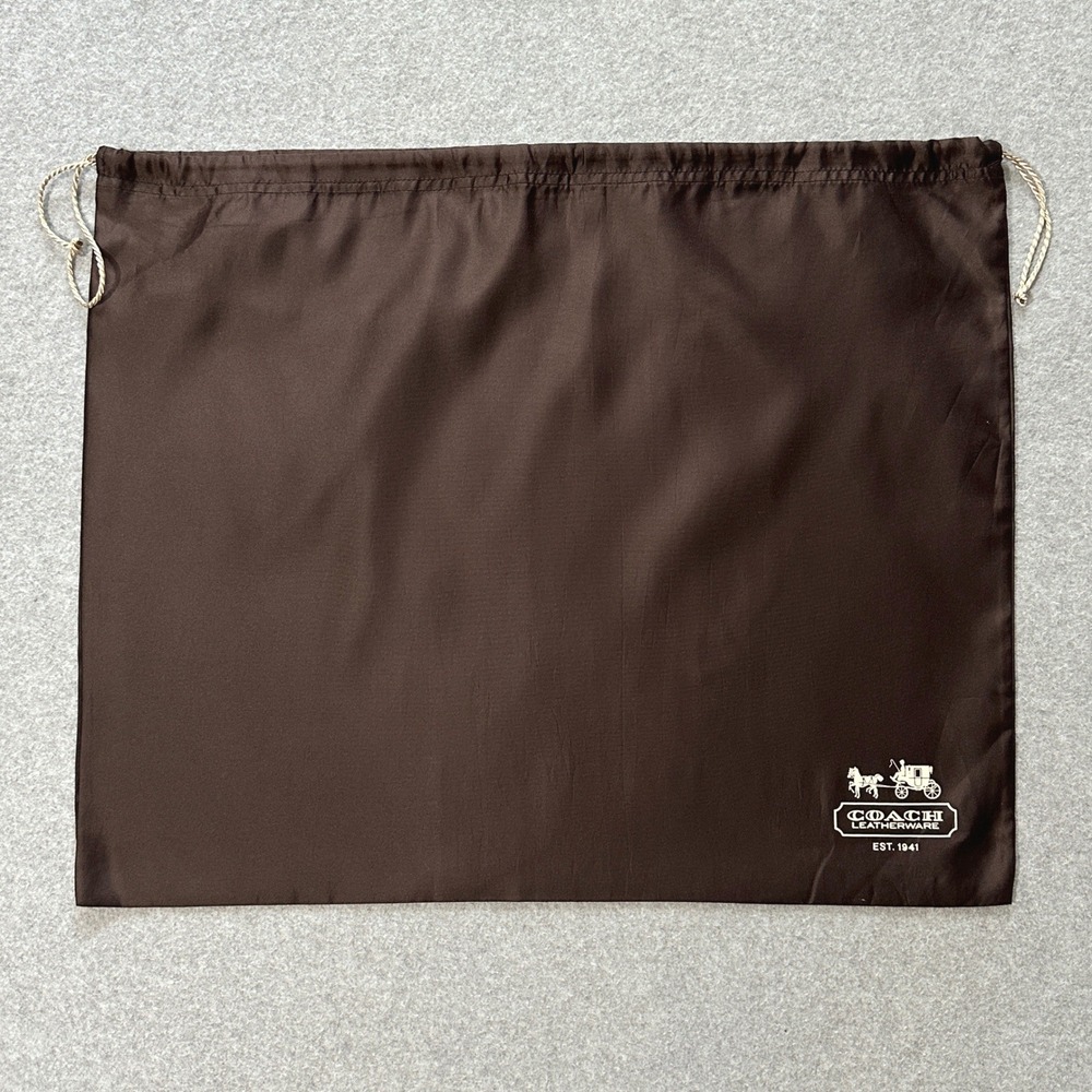 Coach Large Brown Satin Drawstring Dust Bag White Horse Carriage Logo 24x18